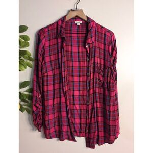 Splendid Flannel Button Up Hot Pink and Black Sz S